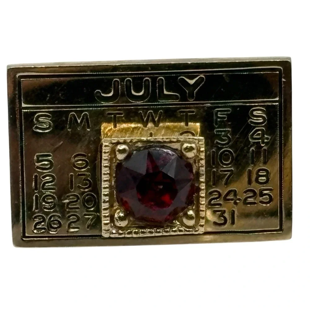 July‎ Cufflinks Calendar Red Rhinestone Patriotic Fourth Of July VTG Gold Tone
